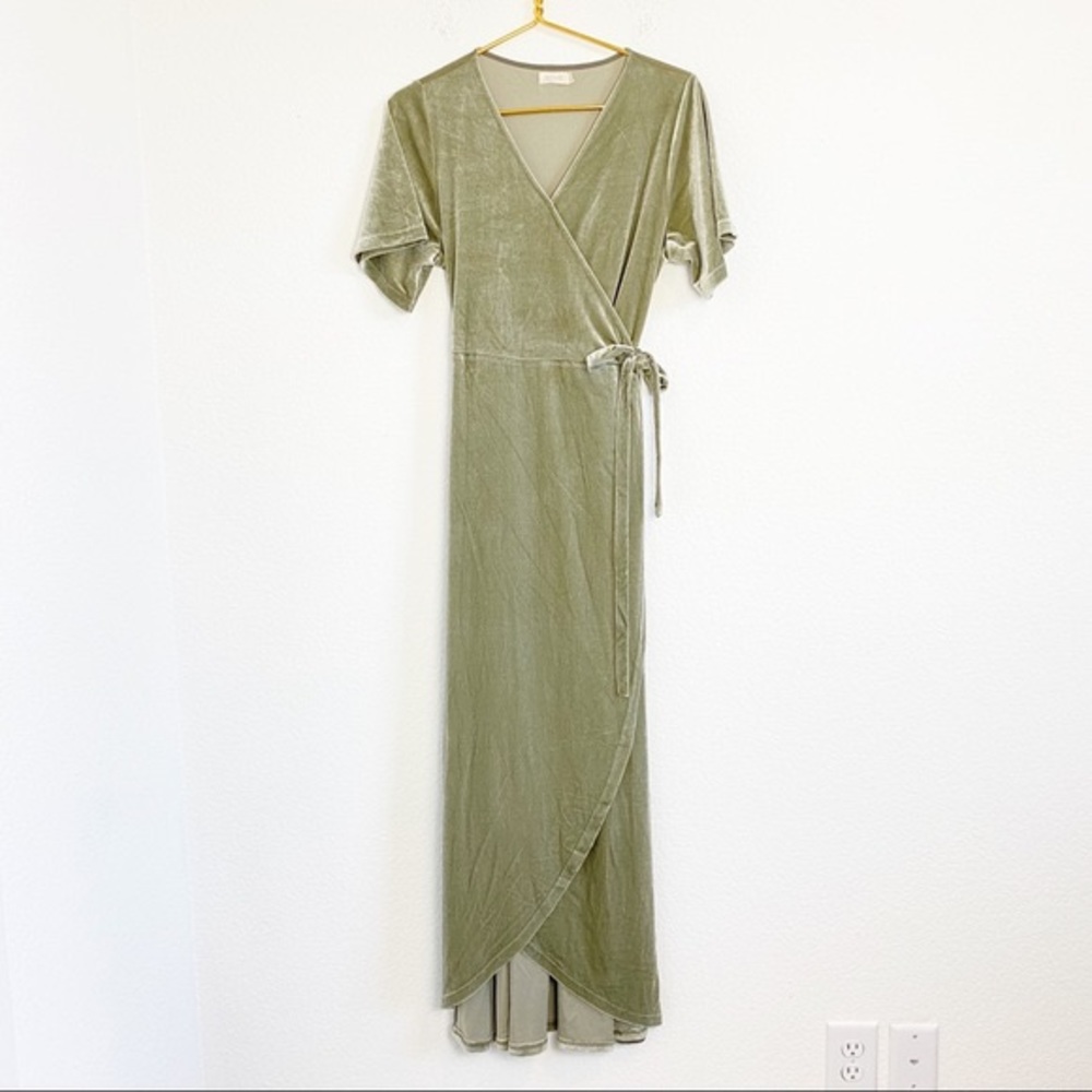Roolee Etta Velvet Sage Green Wrap Dress